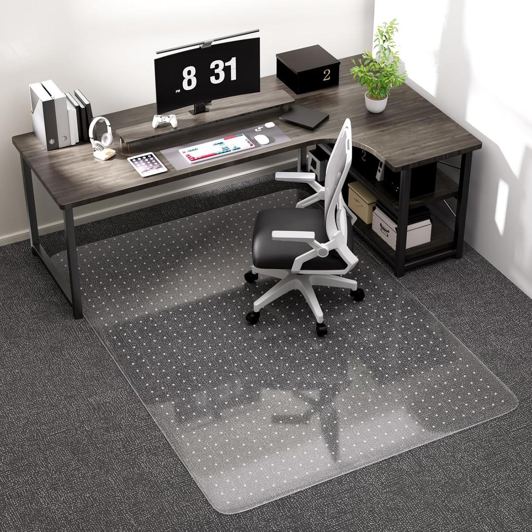 Office Chair Mat for Low Pile Carpet with Lip, 48" x 60" Clear Plastic Floor Protector, Heavy Duty Desk Chair Mat for Rolling Chairs, Smooth Glide Computer Mat for Home Office