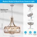XINGQI Brushed Nickel Dining Room Chandelier 6 Lights Modern Farmhouse Chandelier 21.7" Round Hanging Lighting Fixture Rustic Metal Drum Pendant Lamp for Entryway Bedroom Kitchen