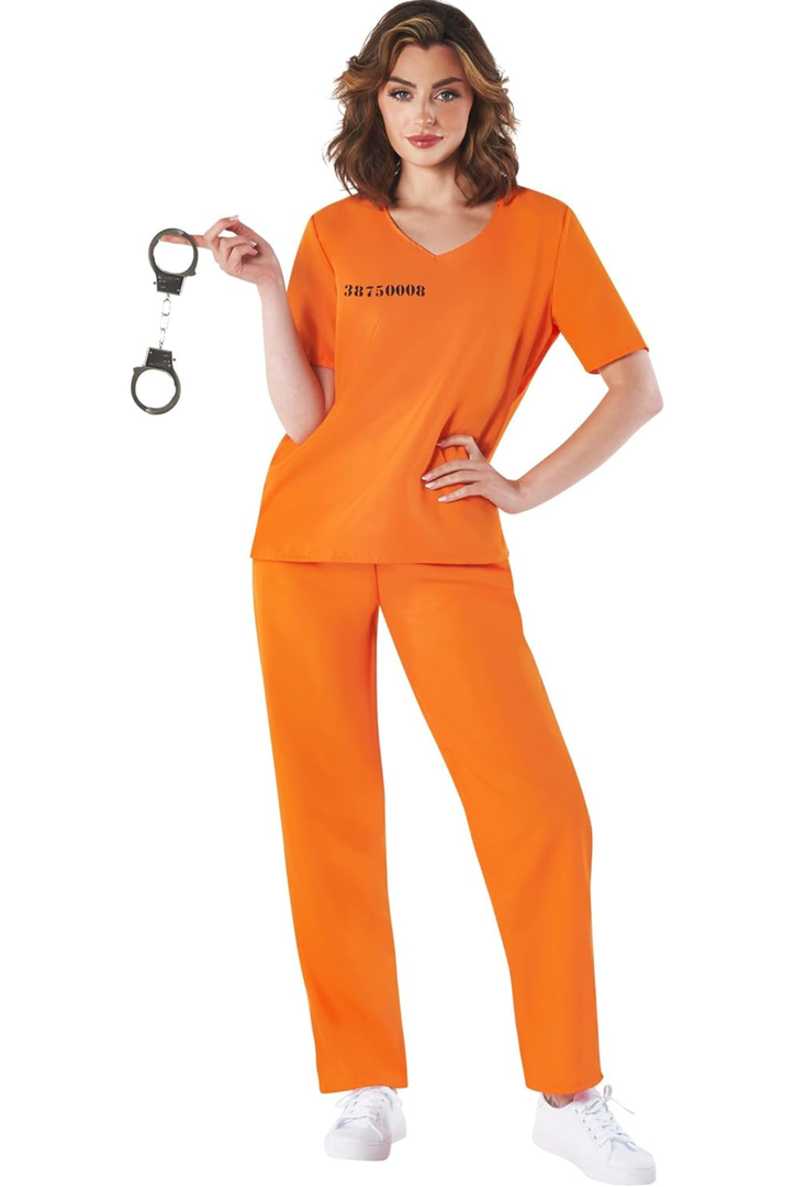 fun shack Women's Prisoner Costume, Inmate Outfit for Women, Jail Costume for Halloween or Costume Parties, Large