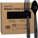 MOACOCK 200 Count Black Plastic Silverware, Heavy Weight Plastic Forks Spoons, Disposable Utensils Cutlery Set for Wedding Party Supplies Everyday Use