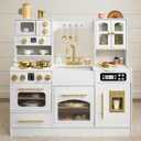Wooden Play Kitchen with 12 Accessories, Ages 3+ Kids Toy Kitchen Playset, 15 inches x 8 inches x 38 inches