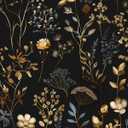 Black Floral Peel and Stick Wallpaper Vintage Boho Gold Leaf Contact Paper Flower Wall Mural Home Vinyl Waterproof Self Adhesive Removable Renter Friendly Wall Paper 17.5" x 118" (Multicolor)