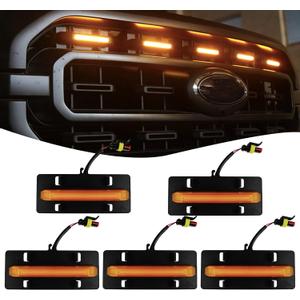 5PCS Grille Lights LED Amber Front Grille Makers Lights Accessories Compatible with 2021 2022 2023 F150 XL/XLT/XLT Sport Wiring Harness Kit fit