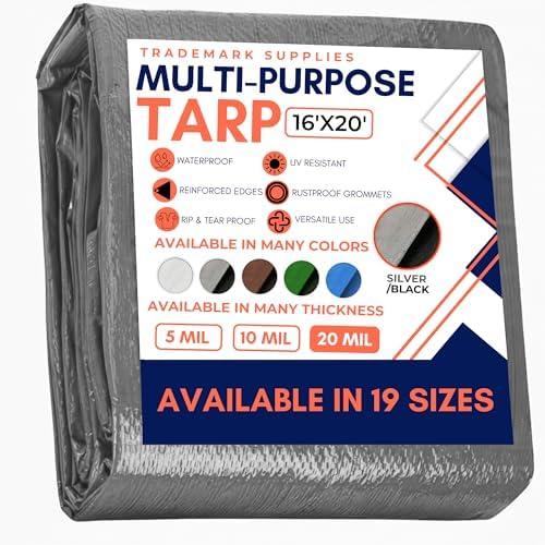 Large Waterproof Tarp - Heavy Duty 20 Mil Thick Poly Tarpaulin Ideal for Canopy Tents, Boats, RV or Pool Covers - Multipurpose Protective Tarps with Grommets for Indoor and Outdoor Use | 16' x 20'