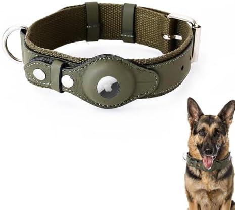 LiRui.R AirTag Dog Collar Soft Leather Webbing Dog Collar for AirTag Provides Double Protection for Small Medium and Large Dogs(Green,M)