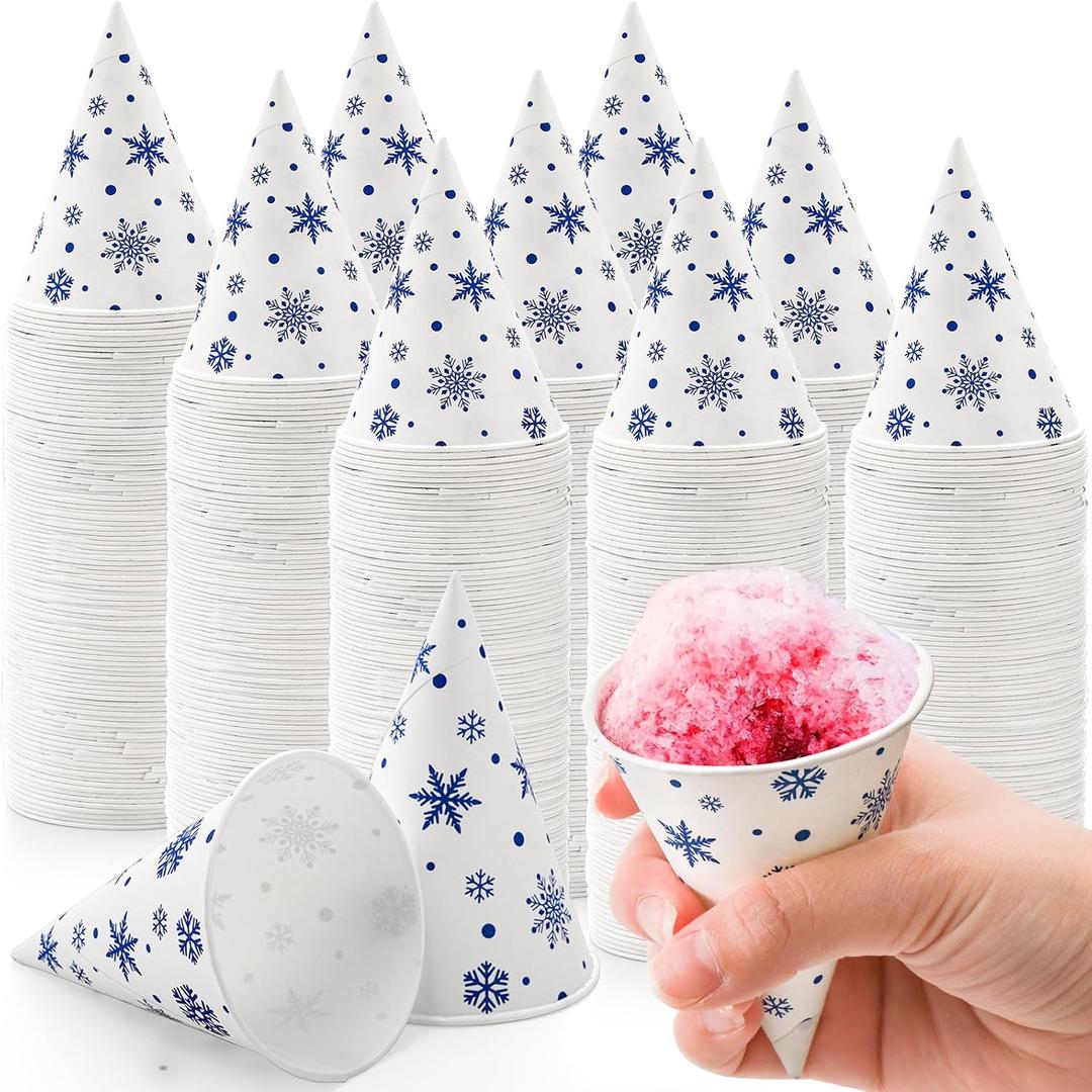 AVLA 400 Pack Snow Cone Cups, 3.7 OZ LeakProof Paper Cone Water Cups for Slush, Shaved Ice, Ice Cream, Sorbet, Water, Disposable Craft Funnels for Oil, Small Dispenser Cup, Protein Powder Drinks