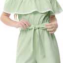 Girls Jumpsuit One Piece Ruffle Romper Kids Sleeveless Christmas Jumpsuit with Elastic Waist Bow Strap (3-4T, Light Green)