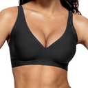 Vertvie Jelly Wireless Bras for Women Push Up Plunge Seamless T-Shirt Bras No Underwire Supportive Full Coverage Bralettes(Black,Small)