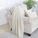 BOURINA Beige Throw Blanket 50x60 Inches Throw Textured Solid Soft Sofa Couch Decorative Knit Blanket