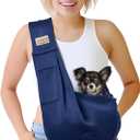 Pet Dog Sling Carrier for 3-10 lbs pet,Dog Purse Pouch,Dog Satchel,Reversible unadjustable Strap Travel Hand-Free Safe Bag Small Puppy Backpack (Dark Blue)