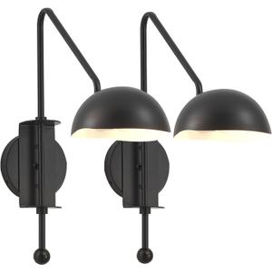 Black Wall Sconce Set of 2 Plug in Swing Arm Wall Lamps Adjustable Modern Wall Mounted Sconce Light Fixture On/Off Switch Wall Sconce for Living Room Bedroom Vanity Study Desk Office