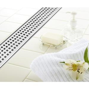 DreamDrains 32 in Stainless Steel Linear Shower Drain - Square Pattern Drain - Easy Installation Linear Drain Kit (Brushed Finish, 32 x 2.75 Inches)