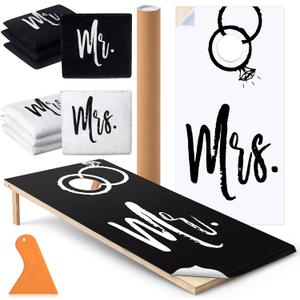 11 Pcs Wedding Cornhole Set for Reception, Mr & Mrs Cornhole Game with 8 Bean Bags & Board Wraps, Outdoor Lawn Toss Game for Wedding Party & Bridal Shower(Boards Not Included)