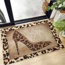Floor Door Mats Shag Carpet Leopard Print Sexy Female High Heels,Non Slip Super Soft Bath Rugs Vintage Brown Animal Skin Texture,Shaggy Fuzzy Area Rug for Kitchen/Bathroom/Bedroom/Living Room Decor