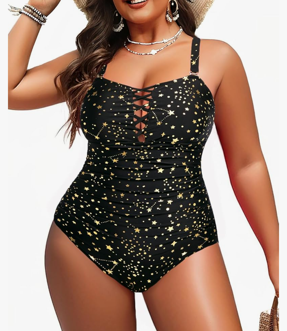 Yonique Women Plus Size One Piece Swimsuits Tummy Control Bathing Suits Vintage Swimwear Size 20W