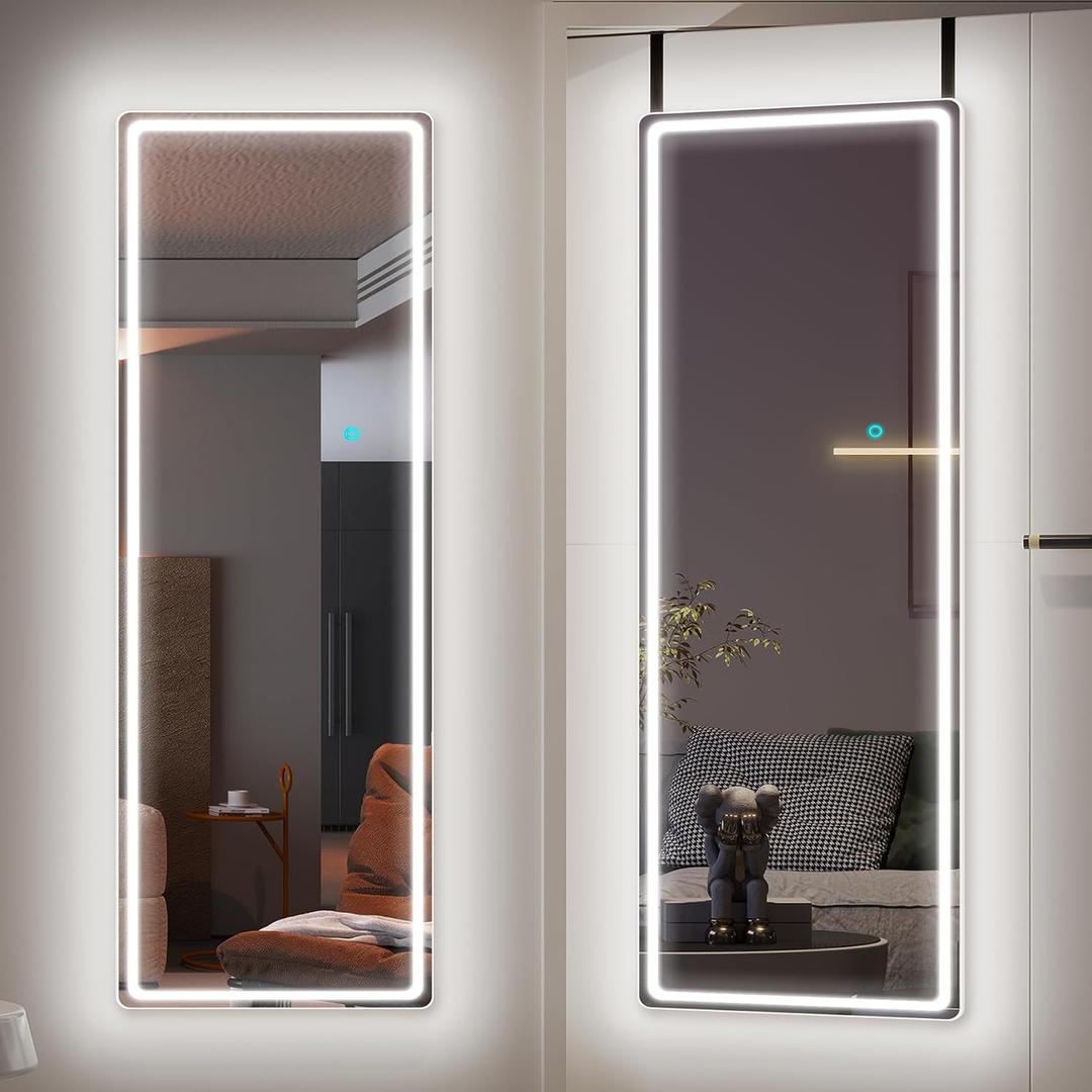 Vlsrka Over The Door Full Body LED Mirror, 47" x 16" White