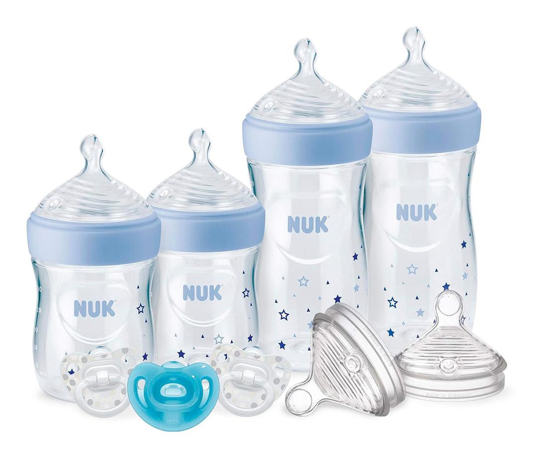 NUK Simply Natural Baby Bottles with SafeTemp Gift Set - Includes 4 Bottles (9 Pack, Blue)