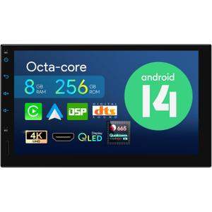 XTRONS Double Din 7 Inch Touch Screen Car Stereo, Android 14 Octa Core 8GB+256GB, Built-in DSP Support CarPlay Android Auto HDMI Output 4K Video 5Ghz WiFi
