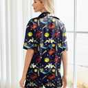 Ekouaer Pajamas for Women Silk Soft Sleepwear Short Sleeve Button Down Pjs Satin Top and Shorts 2 Piece Lounge Set Mermaid,Small (S)