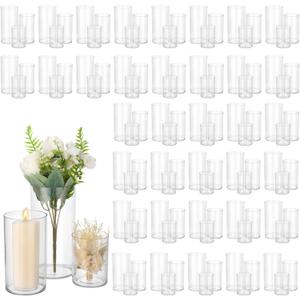 36PCS Cylinder Vases Set, Plastic Vases for Centerpieces, 4''/6''/8'' Clear Candle Vases, Bulk Versatile Hurricane Candle Holder for Wedding Centerpieces, Party Table Home Decorations (36)