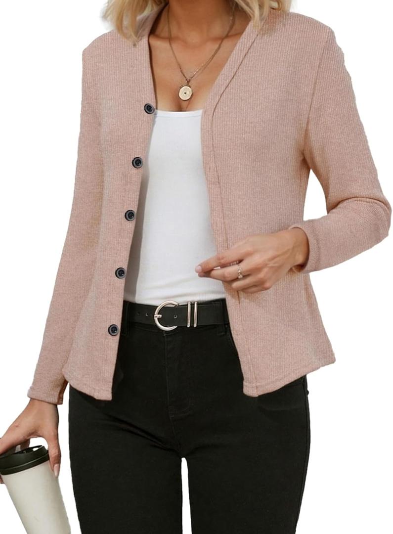 Womens Knit Cardigan Sweaters Long Sleeve Open Front Button Down Lightweight Casual Fall Fashion Jacket Tops OneSize (Gray)