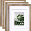 Egofine 11x14 Picture Frames with Plexiglass, Display Pictures 5x7/8x10 with Mat or 11x14 Without Mat Set of 4 for Tabletop and Wall Mounting, Carbonized Brown