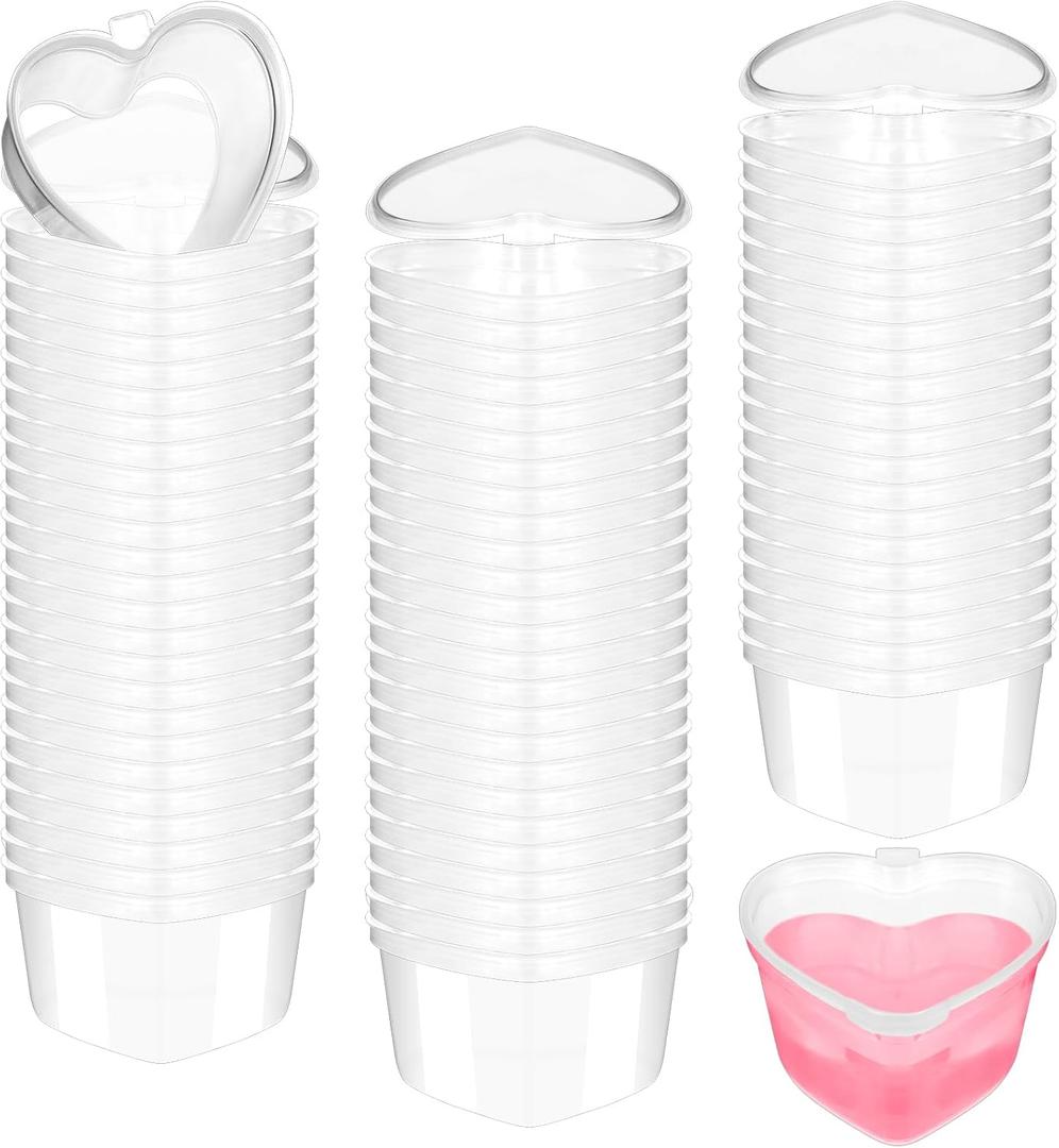 72 Pcs 2.4 oz Valentines Day Heart Shaped Containers Plastic Box with Lids Reusable Small Portion Cups Condiment Storage Container Clear Transparent Cup for Food DIY Liquid Foam Ball Soft Clay