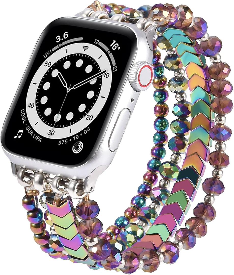 MOFREE Beaded Bracelet Compatible with Apple Watch Band 38mm/40mm/41mm/42mm, Fashion Elastic Stretch Women Bands for iWatch Series 11/10/9/8/7/SE/6/5/4/3/2/1 iPhone Watch Strap Bands Colorful