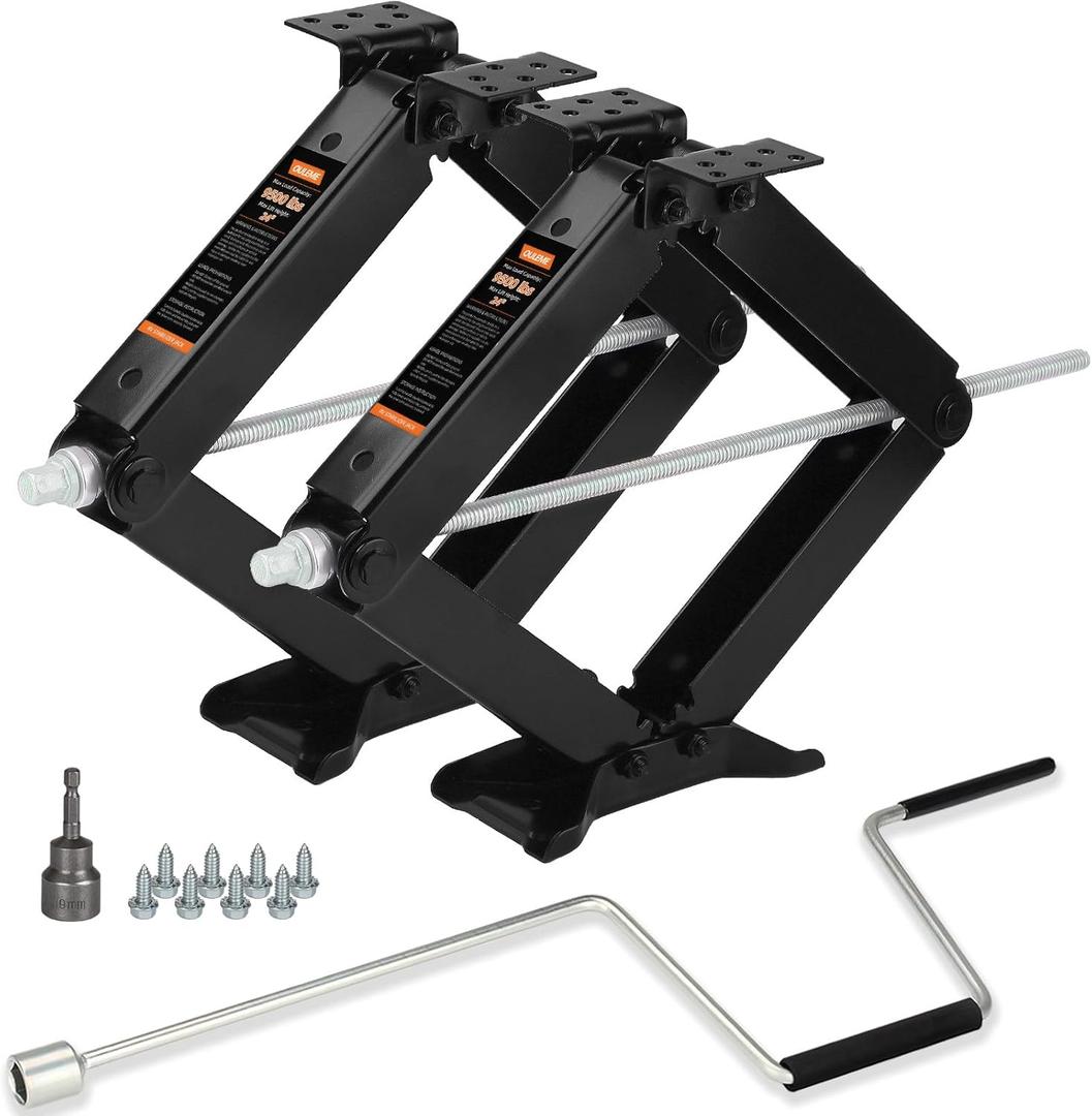 OULEME 24" RV Camper Scissor Jack, Heavy Duty 9500 lbs Travel Trailer Leveling Stabilizer with Crank Handle & Drill Socket - Set of 2