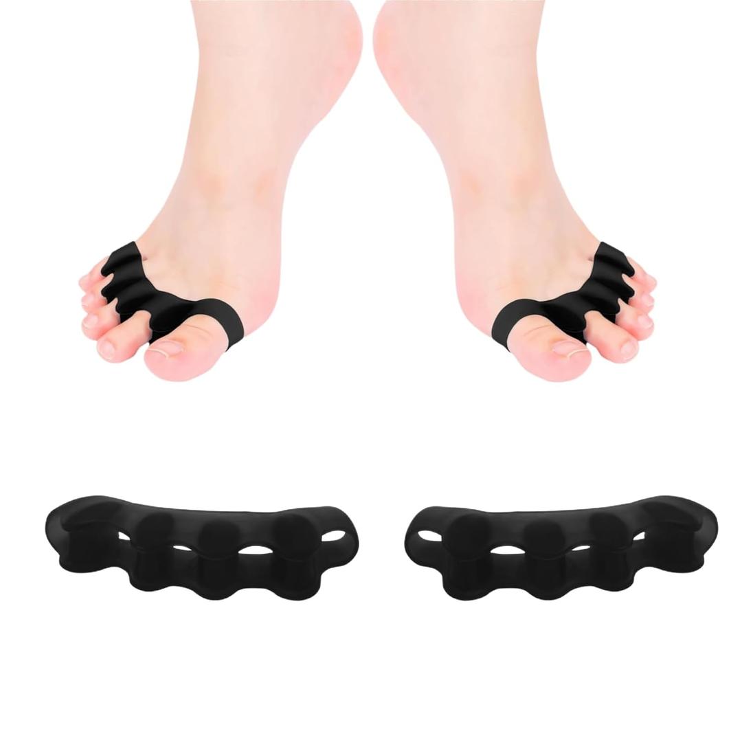 Toe Spacers for Women and Men, Toe Separators for Pedicure, Bunion Corrector, Hammer Toe Straightener, Plantar Fasciitis, Toe Spreaders for Foot Pain Relief and Foot Health (2, Black)