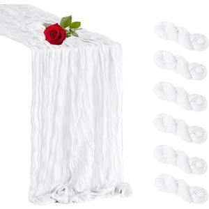 6 Pack White Cheesecloth Table Runner 35 x 120 inch Boho Rustic Gauze Table Runner 10 FT Long, Semi Sheer Cheese Cloth Runner for Wedding Party Banquet Baby Shower Birthday Decoration