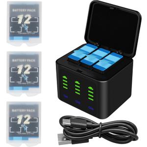 Battery Charger Kits for GoPro Hero 12 11 10 9 Black, 3-Pack 2000mAh Replacement Batteries + Triple Charge Case with Type-C Charging Cord for Go Pro 12 11 10 9 Official Batteries Accessories