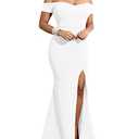 YMDUCH Women's Off Shoulder High Split Long Formal Party Dress Evening Gown White, Large