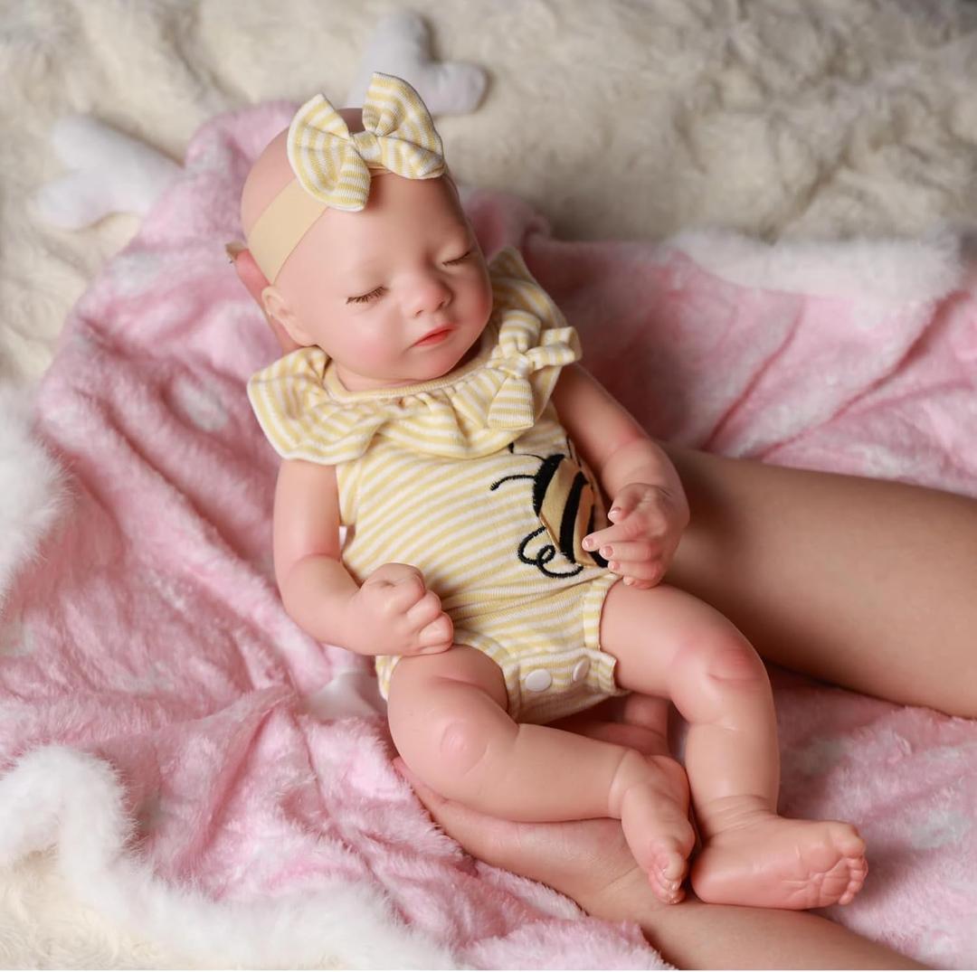 BABESIDE Silicone Baby Doll Lifelike Reborn Baby Dolls - 16 Inch (Weight 4 Lb) Full Platinum Silicone Reborn Baby Doll Slicone Full Body Anatomically Correct Sleeping Baby Girl with Gift Box (White)