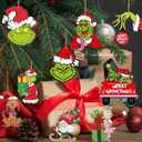 Griinch Ornaments for Christmas Tree Wood, Double-Sided Printing 24 Pcs Christmas Tree Decorations Hanging Ornaments for Tree Home Indoor Outdoor Decorations