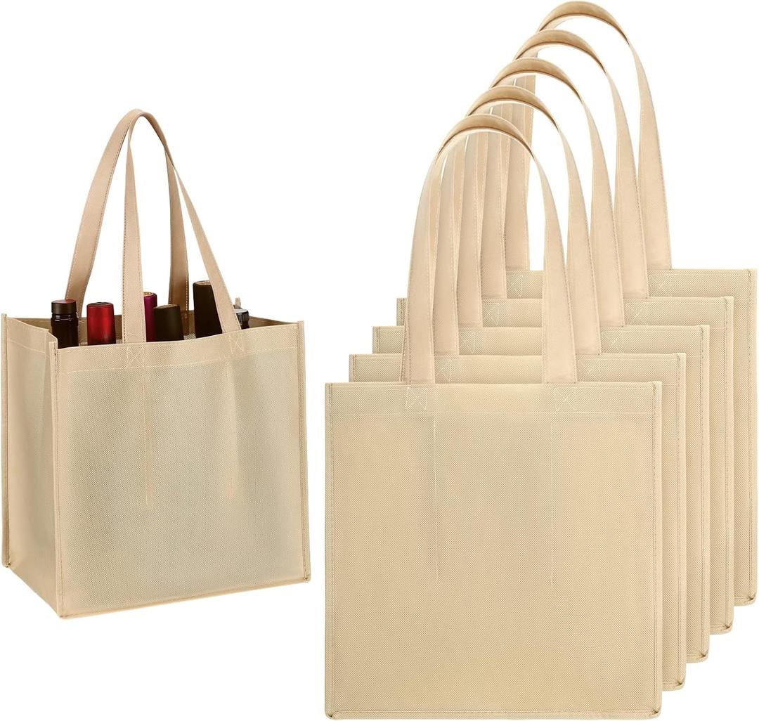 Hoolerry 6 Pcs 6 Bottle Non Woven Wine Carrier with Divider Washable Reusable Tote Bag Portable Wine Gift Bag for Travel, Camping, Picnic Hoolerry 6 Pcs 6 Bottle Non Woven Wine Carrier with Divider Washable Reusable Tote Bag Portable Wine Gift Bag for Travel, Camping, Picnic