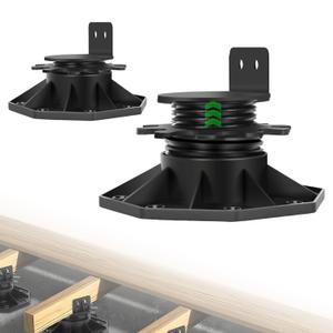 12Pack Adjustable Deck Support Pedestal Deck Foundation Base SupportUsed for Floating Deck Platform Deck Floor Height Adjustment Raising, Adjustment Raising from 1-3/16" to 2-3/8",Black (Unilateral keel Slot 30-60)