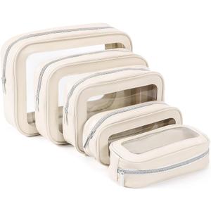 5PCS Diaper Bag Organizer Pouch Set, TSA Approved Toiletry BagClear Waterproof TPU Makeup Bag Set Travel Organizer Bags for Women and Kids Christmas Gift (White)