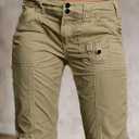 Flamingals Straight Leg Pants for Women Mid Rise Casual Front Patch Pocket Design Solid Seam Pants