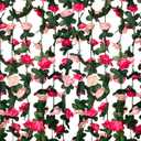 8Pcs 63Ft Pink Rose Garland, Fake Flower Vines, Artificial Vine Flowers, Rose Hanging Garland for Party Wedding, Garden, Room Table, Christmas, Backdrop Wall Arch Decor