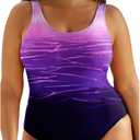 Eytino Plus Size Swimsuit for Women Back Crisscross Sports Tummy Control One Piece Bathing Suits(Purple, XL)