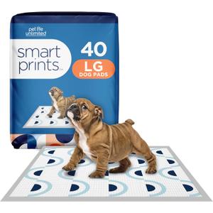 Pet Life Unlimited Smart Prints Large Puppy Pads  22" x 22", 40 Count (L) | Stylish Dog Training Pads with Odor Controlling Wetness-Activated Sweet Bluegrass Scent | USA Made