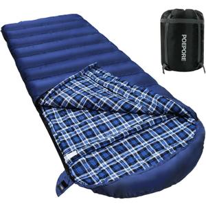 0 Degree Sleeping Bag 100% Cotton Flannel XXL Cold Weather Winter Oversized Sleeping Bag for Adults Camping Zero Degree Big and Tall with Compression Sack