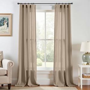 jinchan Linen Blend Curtains 96 Inches Long for Living Room Farmhouse Rod Pocket Back Tab Light Filtering Window Drapes for Bedroom Curtains Taupe 2 Panels