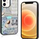 Cute Beach Coast Summer Collage Aesthetic Phone Case for iPhone 12 & 12 Pro (6.1") Case for Girls Women (Gray Blue)