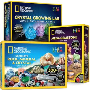 National Geographic Geology Bundle Including Rock Collection Box for Kids, Crystal Growing Kit, and Gemstone Dig Kit, Real Gemstones and Crystals, Science Kit for Boys and Girls  National Geographic Geology Bundle Including Rock Collection Box for Kids, Crystal Growing Kit, and Gemstone Dig Kit, Real Gemstones and Crystals, Science Kit for Boys and Girls