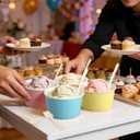 Kochorie 120 Pack 6oz Pastel Paper Ice Cream Cups with Spoons Colorful Party Paper Cups Disposable Dessert Sundae Bowls for Ice Cream Snacks Picnic Party Supplies