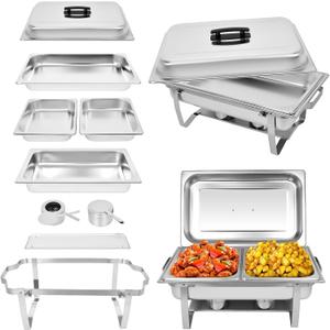 Chafing Dishes Buffet Set [2/4 Pack] Commercial Catering Food Warmers for Parties 9QT Buffet Servers and Warmers Stainless Steel Foldable Chafer with Lid