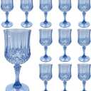 Plastic Wine GlassesPlastic Goblets Vintage Style Cordial Drinking Glasses for Wedding Reception, Grand Event Party Supplies (12, Blue)
