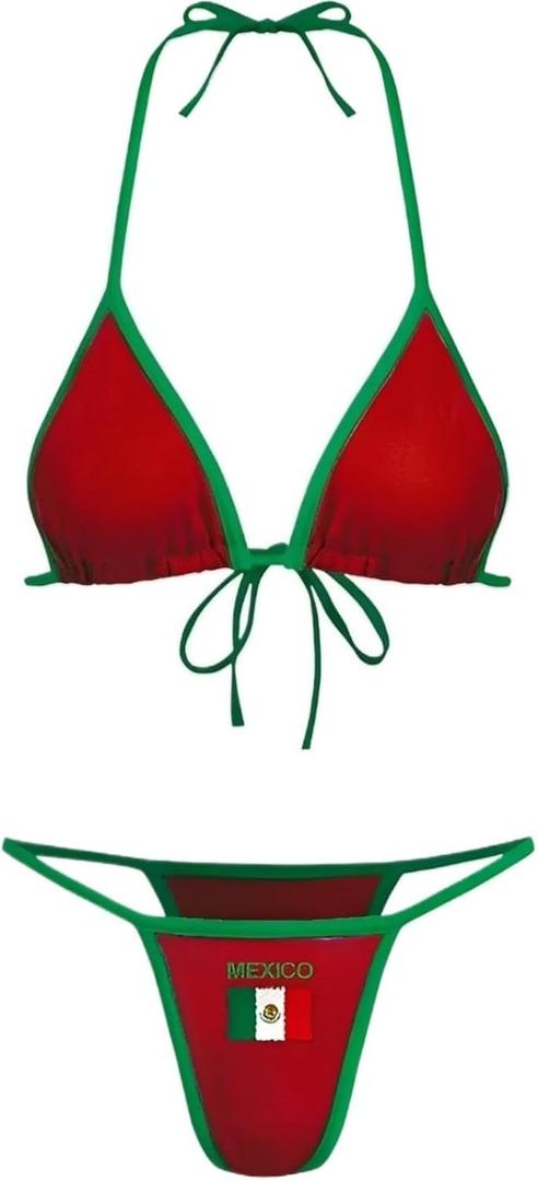 Brazil Mexico Jersey Y2k Halter Bikini Sets Cute 2 Piece Sexy Swimsuit Beach Sets Women Summer, Small